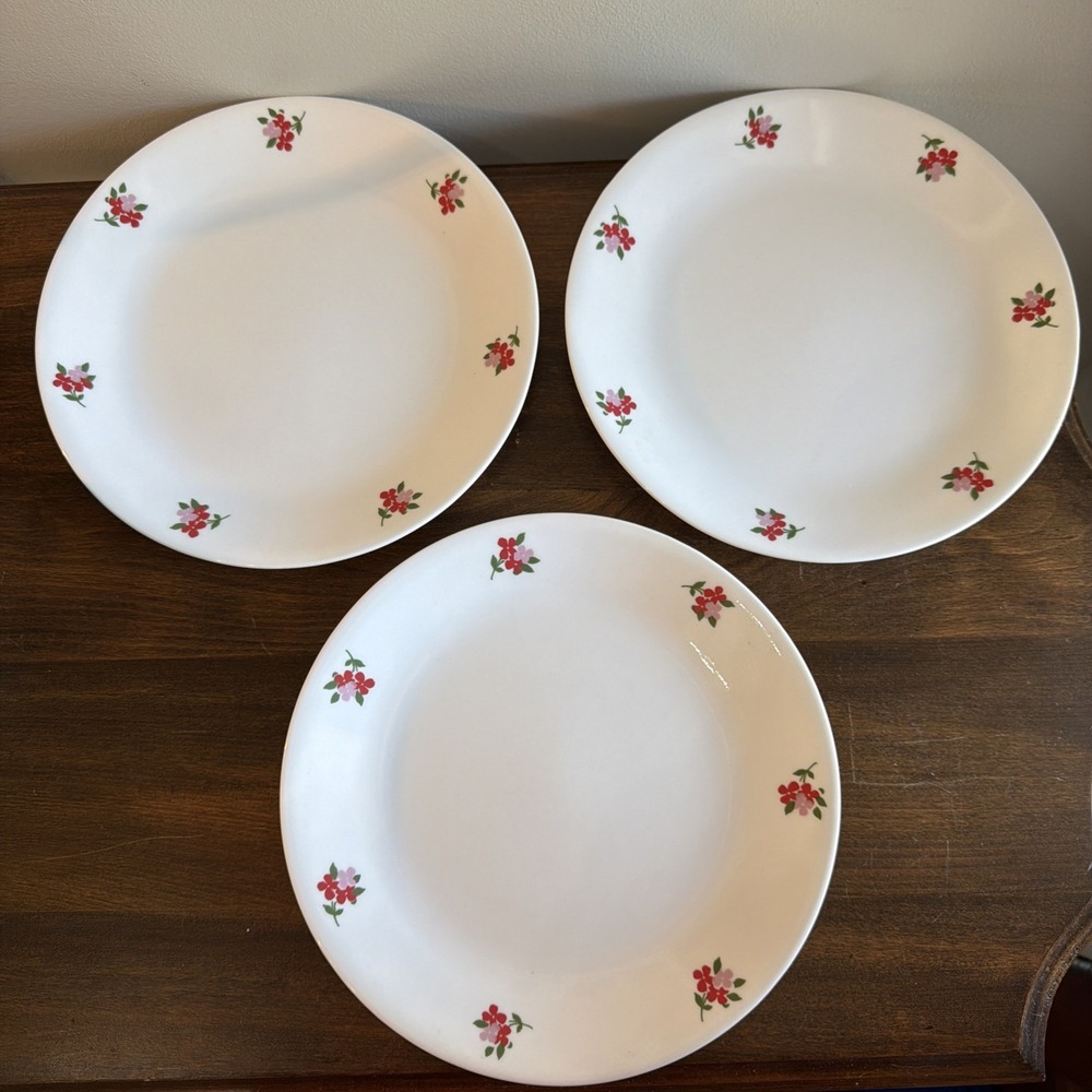 Corelle Sweet Flora 8.5" Lunch Plates Set of 3 Pink Red Floral Made USA